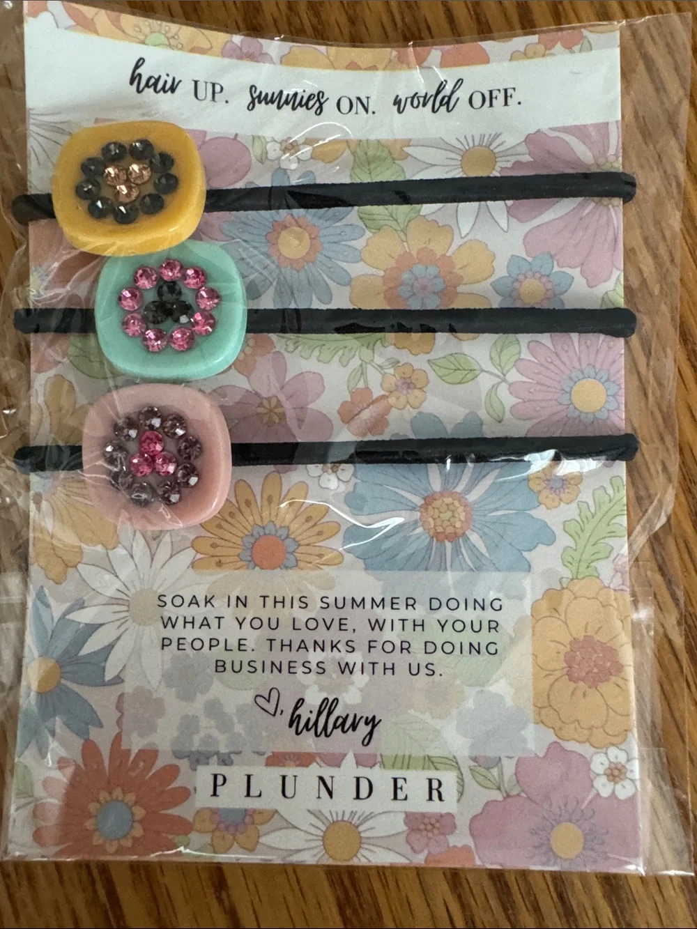 Plunder brand colorful floral hair ties ponytail holder new in package